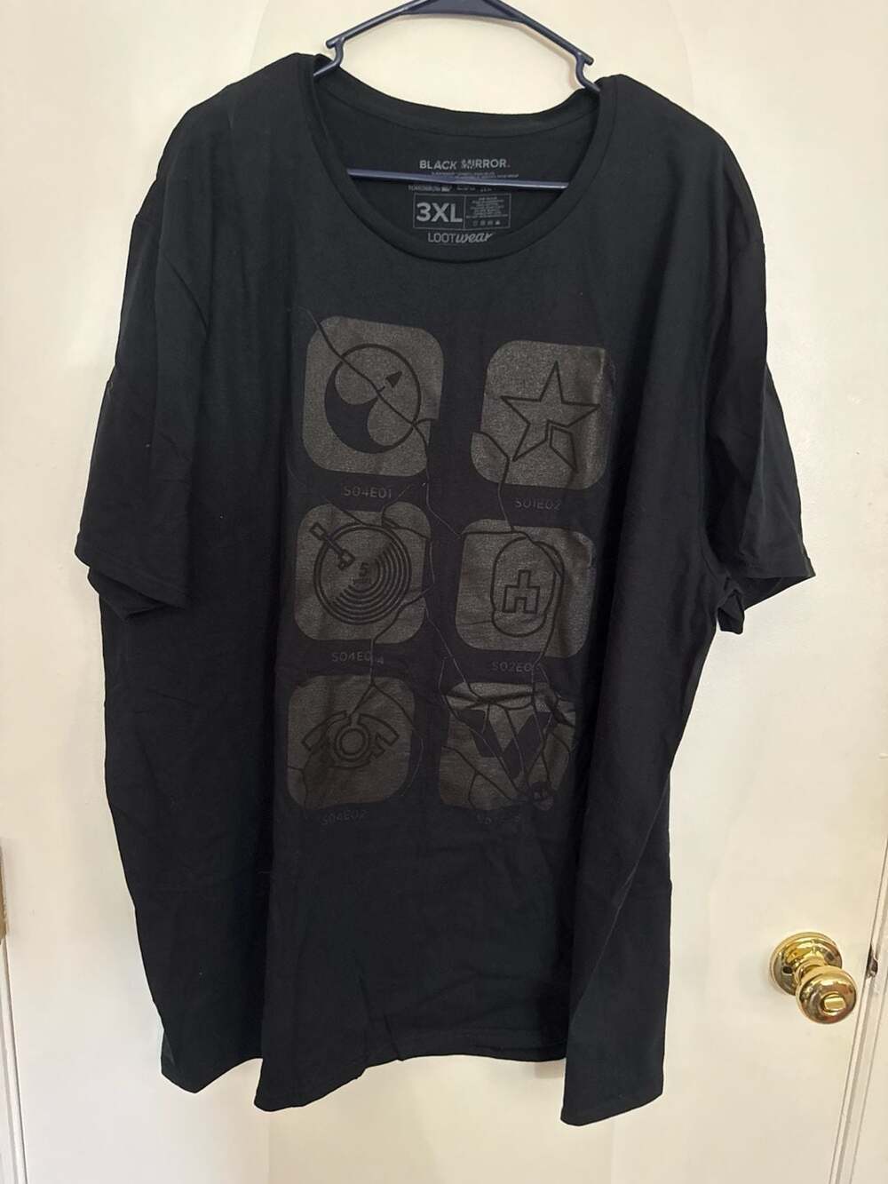 Black Mirror Adult New T-Shirt- House of Tomorrow Black on Black Symbols